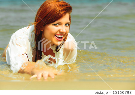 Vacation. Girl in water having fun on the sea. 15150798