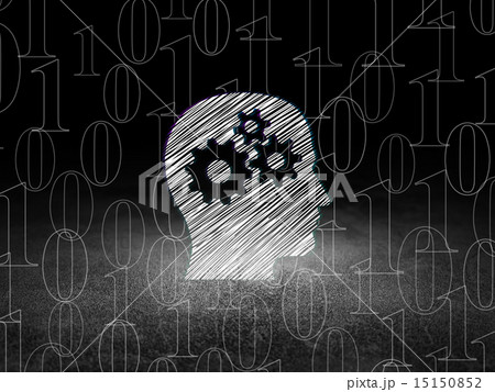 Data concept: Head With Gears in grunge dark room Data concept: Head With Gears in grunge dark room 15150852