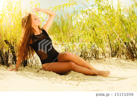Beautiful sexy girl in swimwear on beach. 15151056