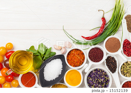 Various spices on wooden background Various spices on wooden background 15152139