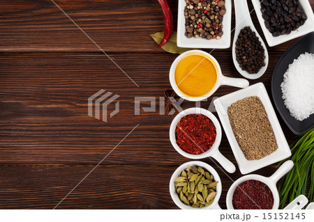 Various spices on wooden background Various spices on wooden background 15152145