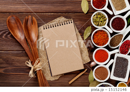 Various spices on wooden background 15152146