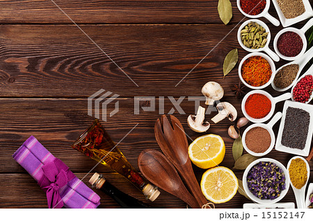Various spices on wooden background 15152147