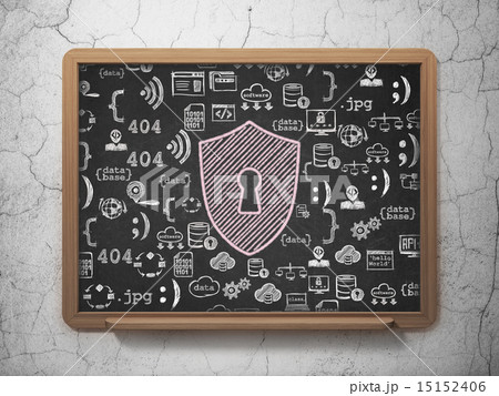 Protection concept: Shield With Keyhole on School Board background 15152406