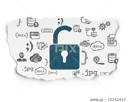 Protection concept: Opened Padlock on Torn Paper background Protection concept: Opened Padlock on Torn Paper background 15152417