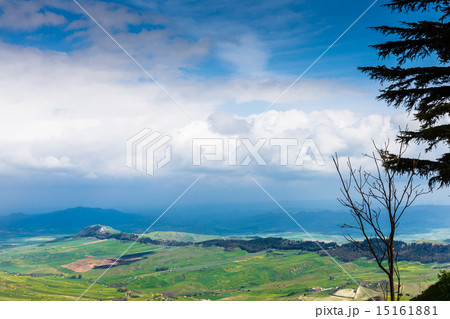 blue clouds over green sicilian lands in spring blue clouds over green sicilian lands in spring 15161881