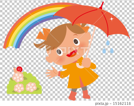 一個女孩在雨後看著彩虹傘 一個女孩在雨後看著彩虹傘 15162118