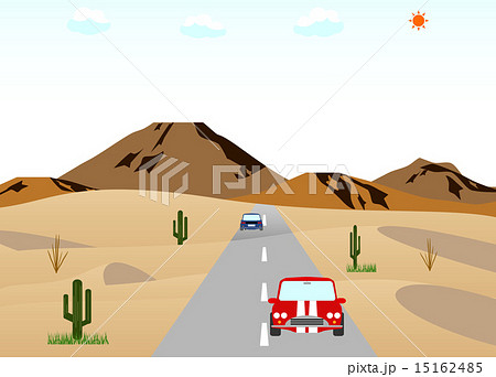 砂漠の道路と車のイラスト素材
