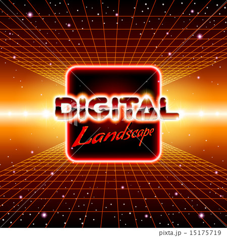 Retro styled futuristic landscape with lettering Retro styled futuristic landscape with lettering 15175719
