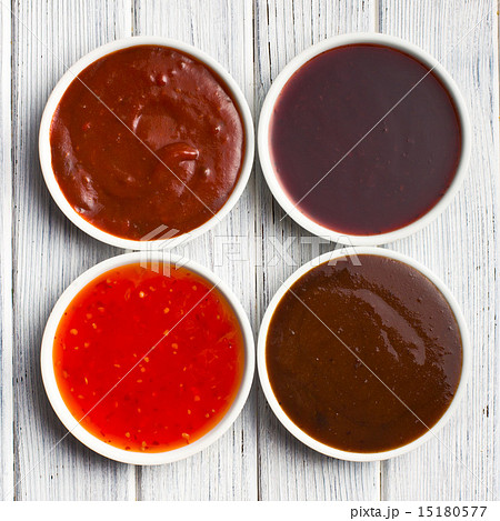 various barbecue sauces in ceramic bowls various barbecue sauces in ceramic bowls 15180577