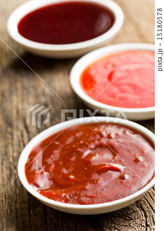 various barbecue sauces in ceramic bowls various barbecue sauces in ceramic bowls 15180578