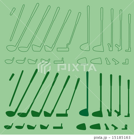 Golf sport items linear and silhouette set. 15185163