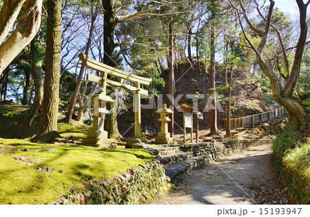 マイナー観光スポット観光案内・熊野神社の鳥居と韮山城跡に続く山道・横位置 15193947
