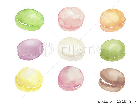 カラフルなマカロン 水彩イラスト カラフルなマカロン 水彩イラスト 15194847