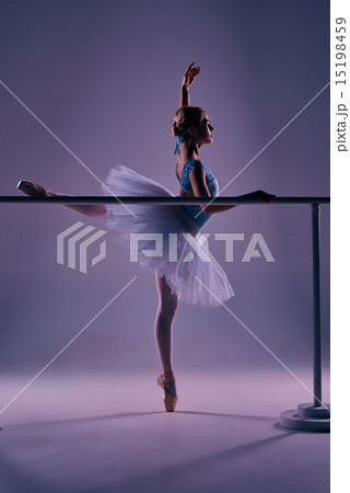 classic ballerina posing at ballet barre classic ballerina posing at ballet barre 15198459