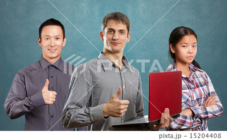 Asian team and man with laptop in his hands and woman Asian team and man with laptop in his hands and woman 15204408