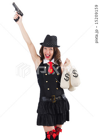 Woman gangster with gun and money Woman gangster with gun and money 15209159