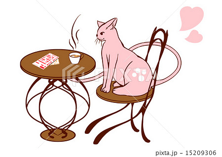 ティータイム中の猫のイラストのイラスト素材