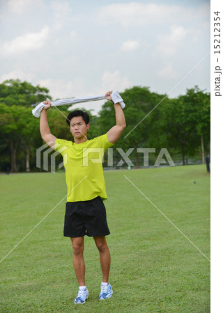 Sport man exercise and jogging in the green park. Sport man exercise and jogging in the green park. 15212354