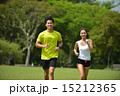 Man and girl are jogging buddy in the green park. 15212365