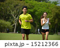Man and girl are jogging buddy in the green park. 15212366