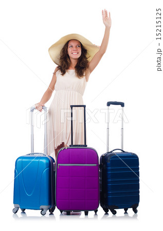 Woman going to summer vacation isolated on white Woman going to summer vacation isolated on white 15215125