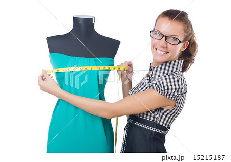 Woman tailor working on white background 15215187
