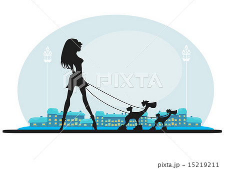 Pretty girl walking the dogs Pretty girl walking the dogs 15219211