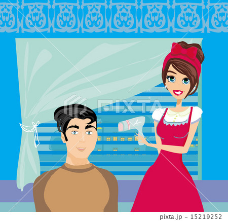 boy has dried hair in a beauty salon boy has dried hair in a beauty salon 15219252