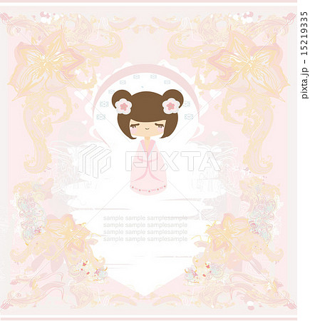 Kokeshi doll on the pink background  15219335