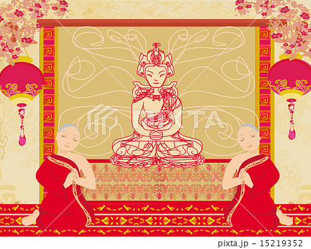 monks pray to the statue of Buddha monks pray to the statue of Buddha 15219352