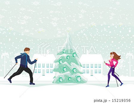 Nordic walking in winter Nordic walking in winter 15219356