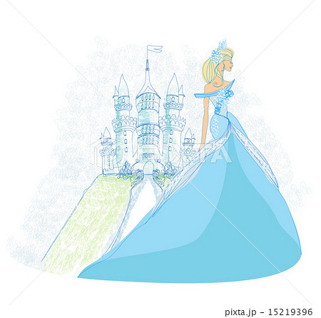 Beautiful Young Princess In Front Of Her Castleのイラスト素材