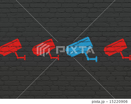 Privacy concept: cctv camera icon on wall background 15220906