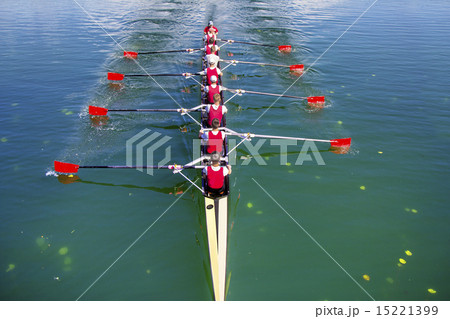 Boat coxed eight Rowers rowing Boat coxed eight Rowers rowing 15221399
