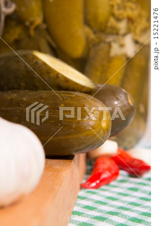 pickled gherkins in glass jars pickled gherkins in glass jars 15221476