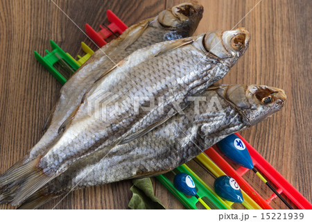 Dried roach vobla and fishing equipment with float 15221939