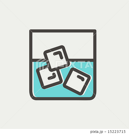 Glass of water with ice thin line icon 15223715