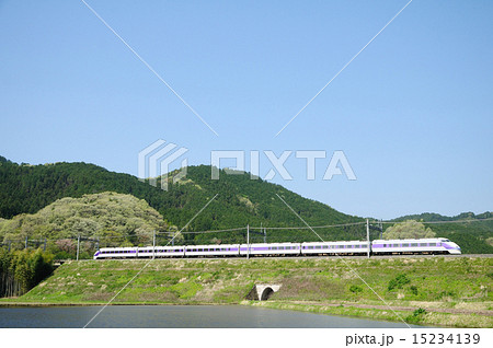 新緑の築堤を走る東武ロマンスカー 15234139