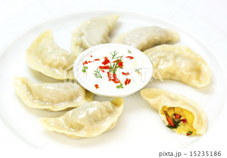 Nepalese food momo on a white background in the re 15235186