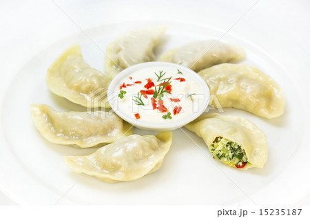 Nepalese food momo on a white background in the re 15235187