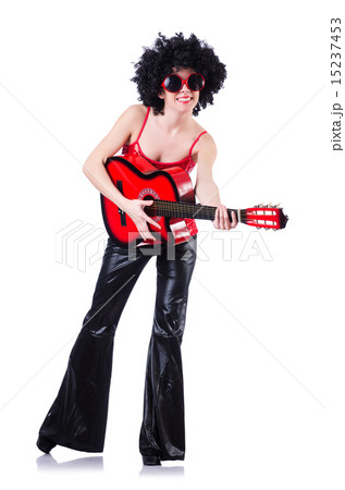 Young singer with afro cut and guitar 15237453