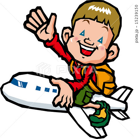 飛行機に乗る子供のイラスト素材