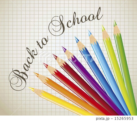 colored pencils over paper notebook back to school vector 15265953