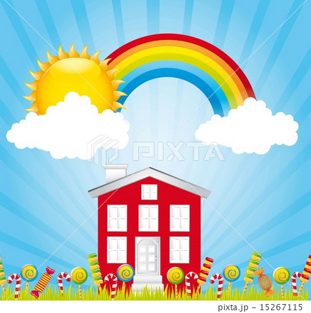 beautiful landscape with candies and rainbow vector illustration 15267115