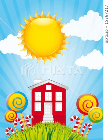 sweet home over landscape with grass and sky vector illustration sweet home over landscape with grass and sky vector illustration 15267217