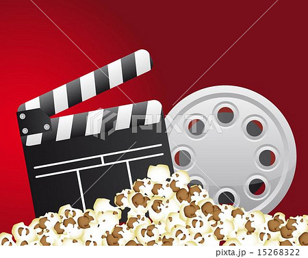 clapper board with film stripe and popcorn vector illustration 15268322