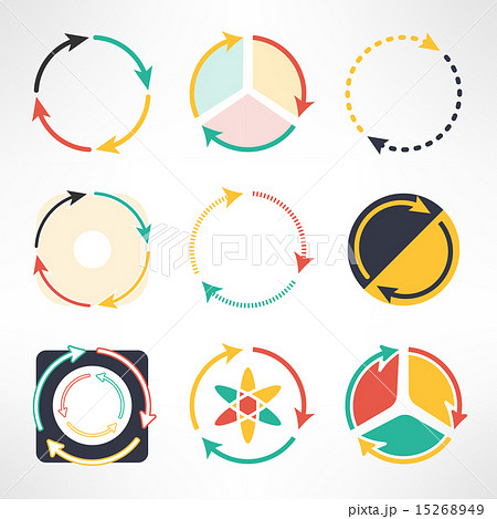 Recycle simple flat icons set. Round arrows symbols. Ecology concept. Vector illustration. 15268949
