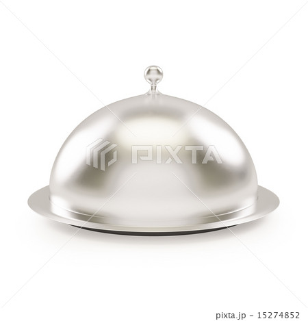 close silver platter or tray with space to place object isolated on white background. 15274852