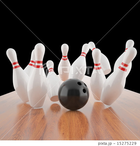 Illustration of a ball hitting the pins 15275229